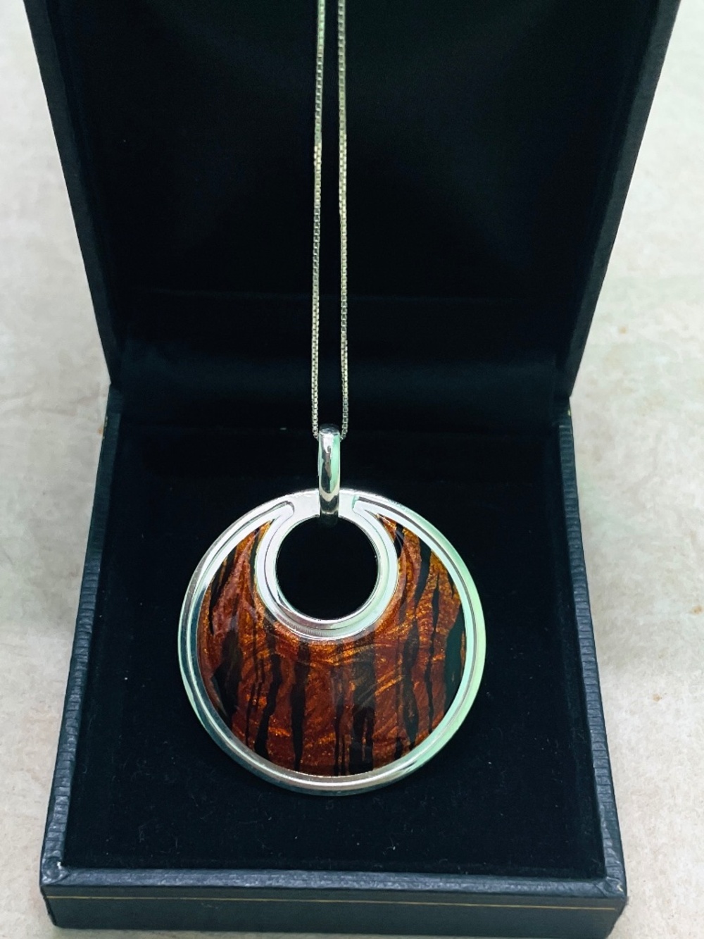 Vintage Italian 925 Silver Swirl Enamel Pendant & Chain Necklace